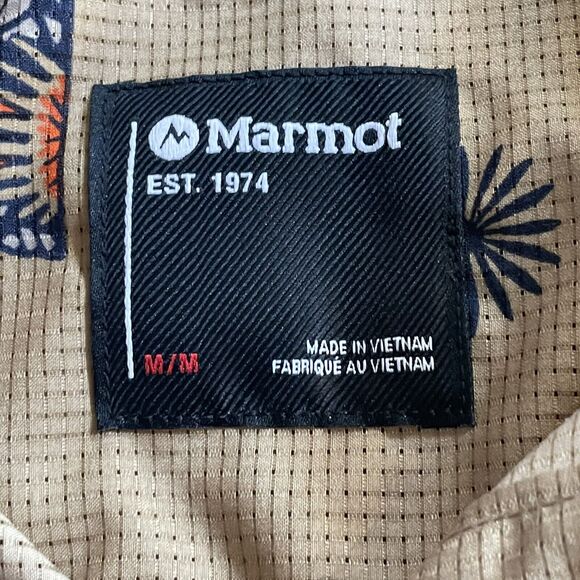 Marmot Shirt Syrocco Short Sleeve Button Up Fish Floral Trees Mens Medium New - Picture 3 of 11